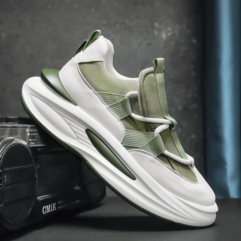 Men's Spring New Breathable Lightweight Soft Soled Sports Shoes, Fashionable Thick Soled Height Increasing Casual Shoes