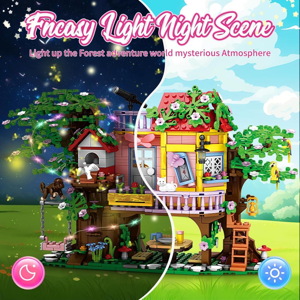 840 Piece Tree House Building Sets,Girls Creative Forest House Building Blocks Kit,STEM Friends Friendship Tree House with Swing Animals