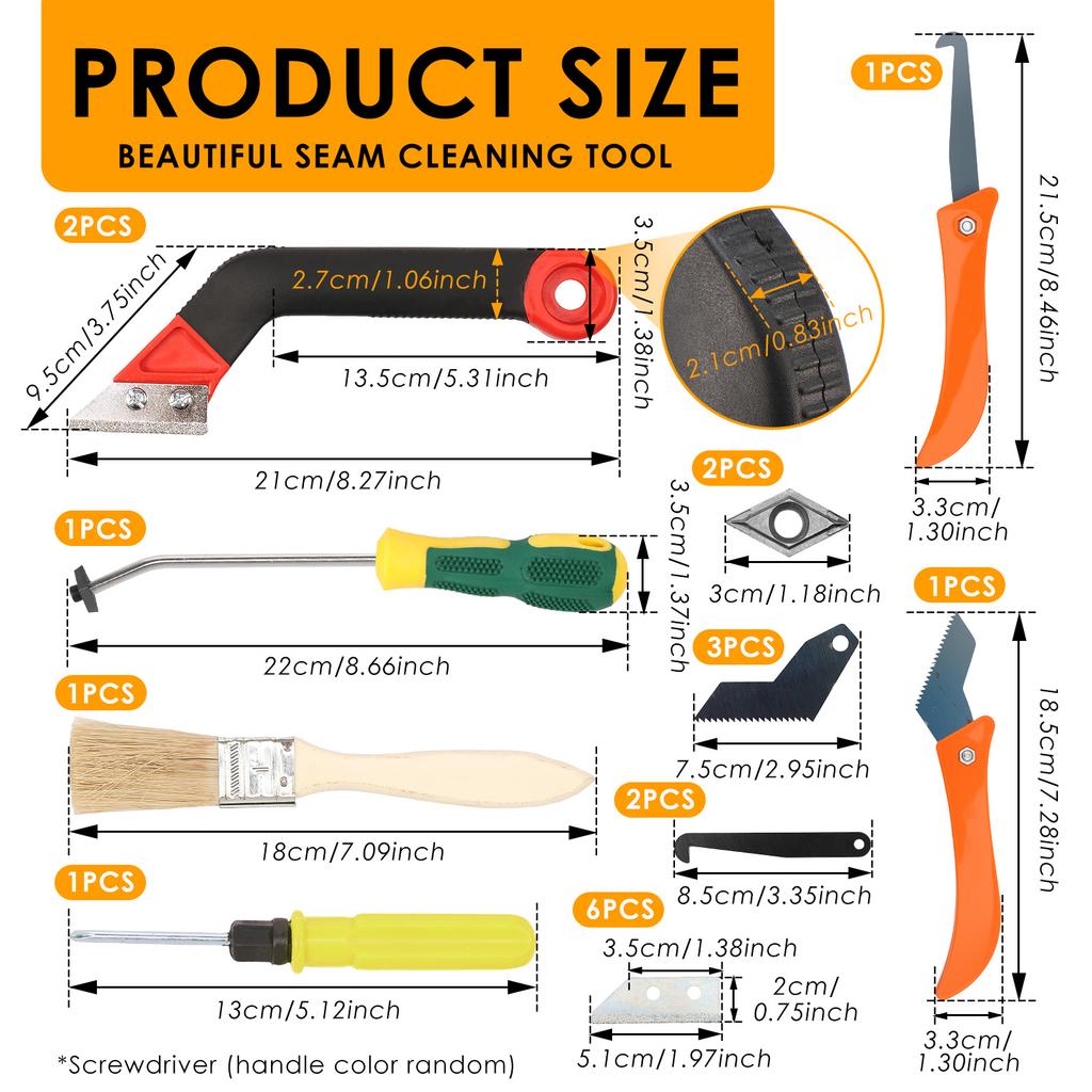22Pcs Grout Removal Tool Kit Efficient Tile Grout Cleaner with Hook Knife Serrated Knife and Blades for Floor Tile Cleaning