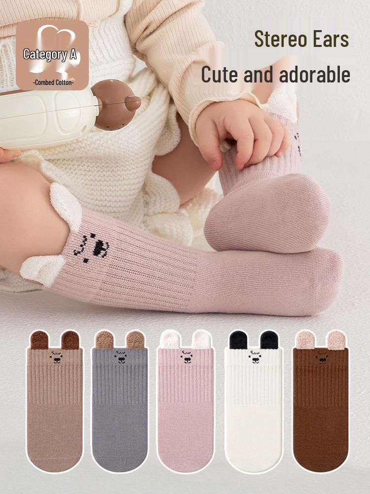 Autumn/Winter Baby Socks: A-class Cotton, Boneless, Loose Cuff, Cartoon Design for 1-3 Years with Ear Details