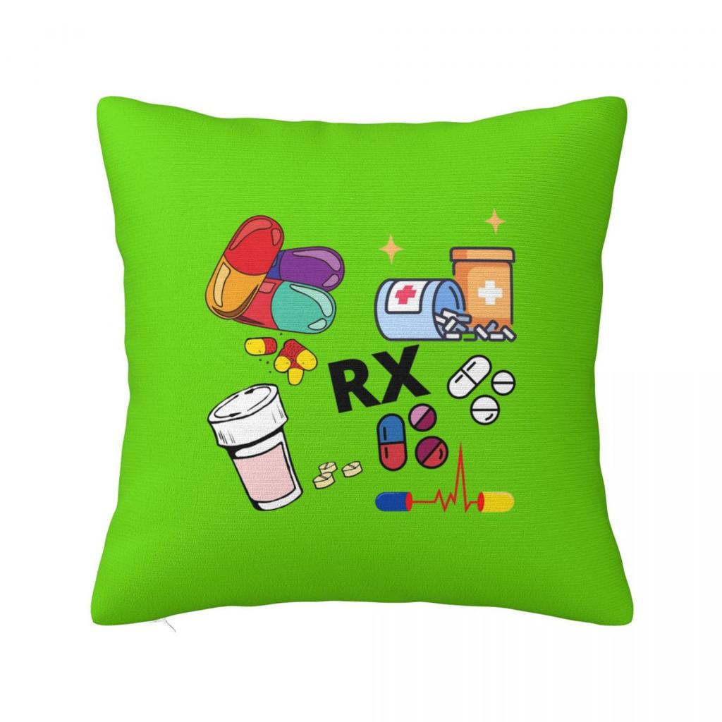 Pharmacy Pattern Pills RX Square Pillowcase Cushion Cover Pillow Case Throw Pillow Cover for Home Bedroom Car