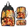 Set Zaino 3 Pezzi Stampato One Piece Cartone Animato Pirata Blu Marinaio Zaino Scuola Elementare Grande Capacità Resistente all'Acqua Zaino per Bambini