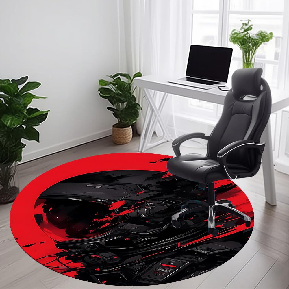 

1PC Motorcycle Helmet Red and Black Design Office Round Area Rug, Indoor Mat Suitable ForOffice, Under Office Chairs Bedroom Living Room Home Decor 80cm by 80cm