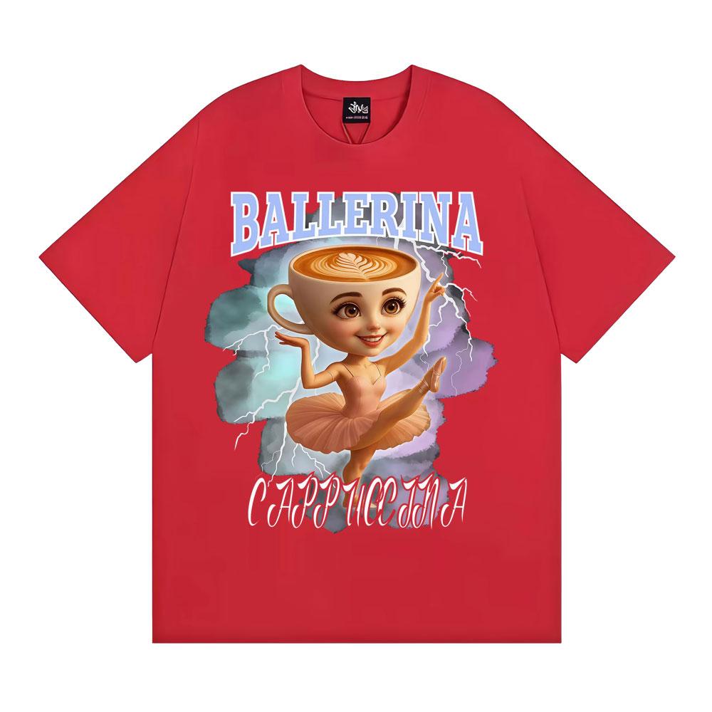 

Cute Ballerina Cappucina 90s Rap Style T-shirt Italian Brainrot Funny Coffee Meme T-shirts Unisex Fashion Aesthetic T Shirt Tops S