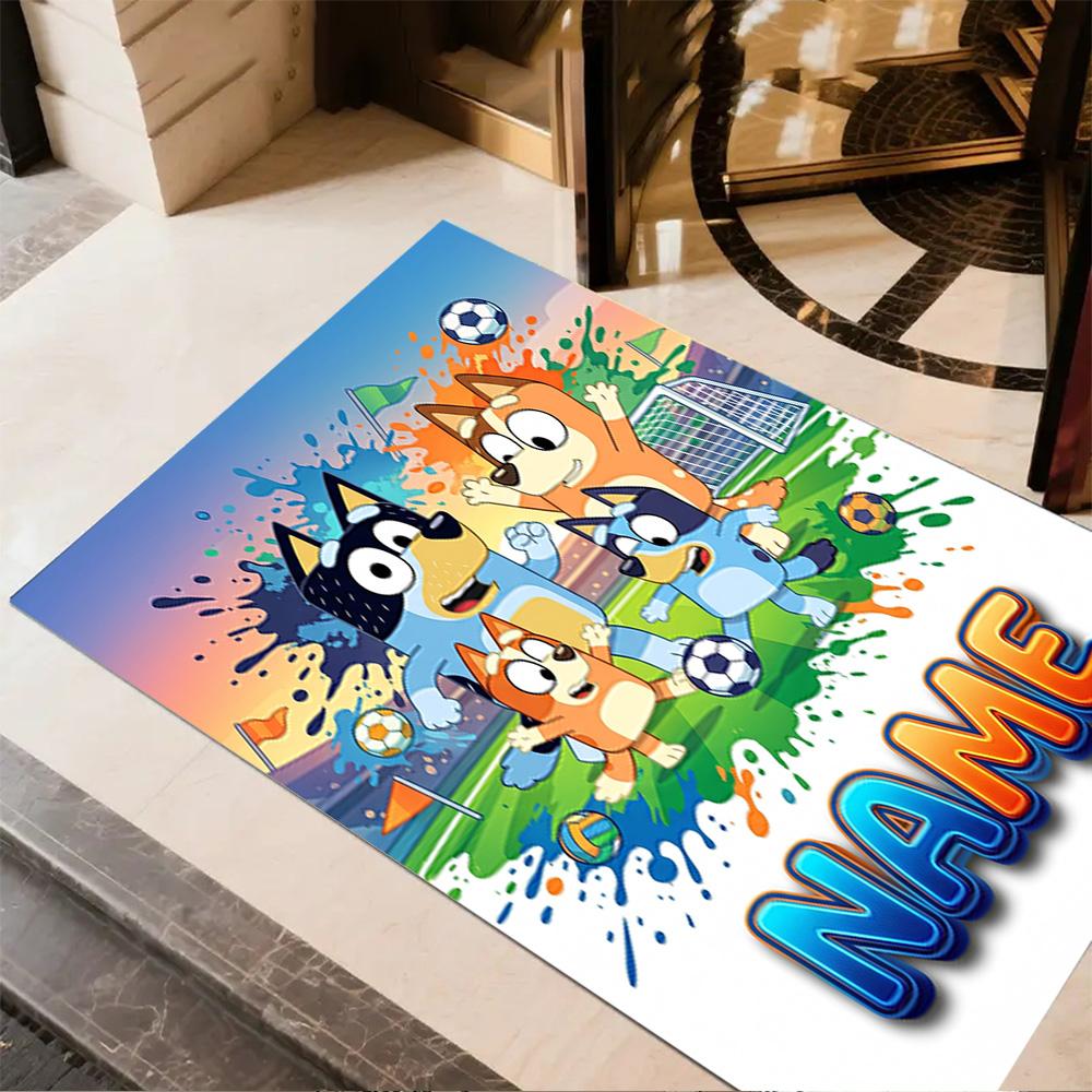 Bluey's Soccer Adventure Personalized Name Floor Rug Office Rug Suitable for Entryway Hallway Foyer Decorate room Anti-slip Rug Office home decor