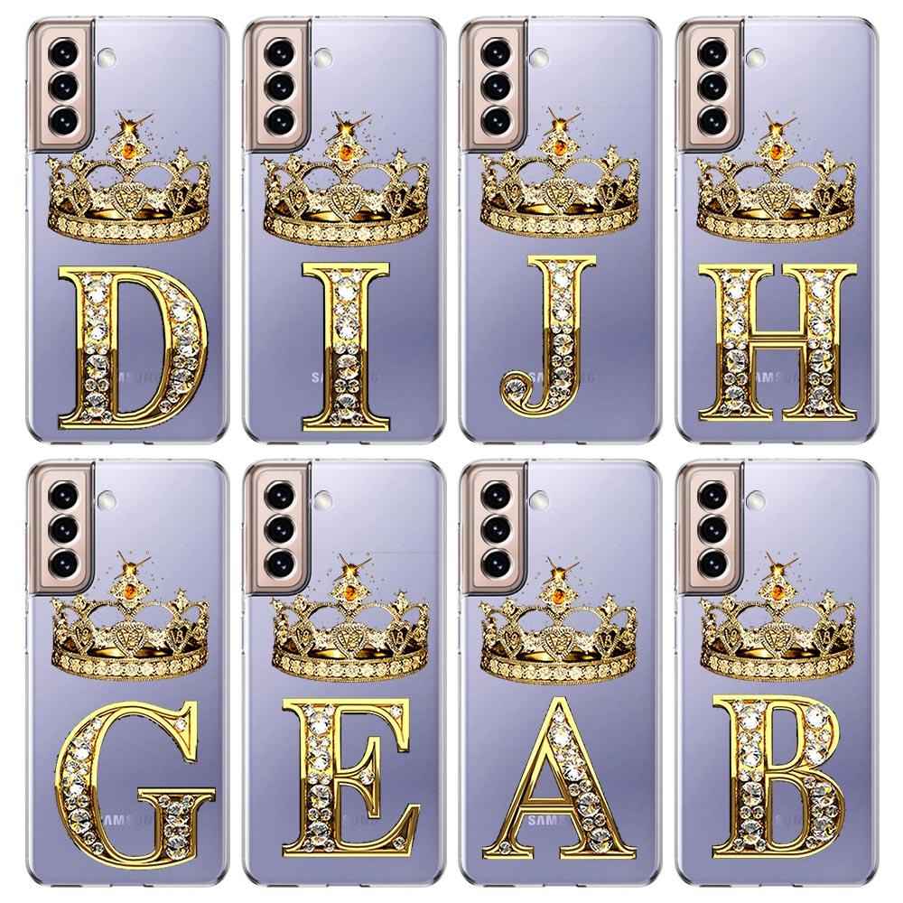Diamond Crown Letter 26 Letters Phone Case For Samsung Galaxy S23 S22 S20 Ultra S21 FE 5G S10 S9 Plus S10E S8 Note 20 Soft Cover
