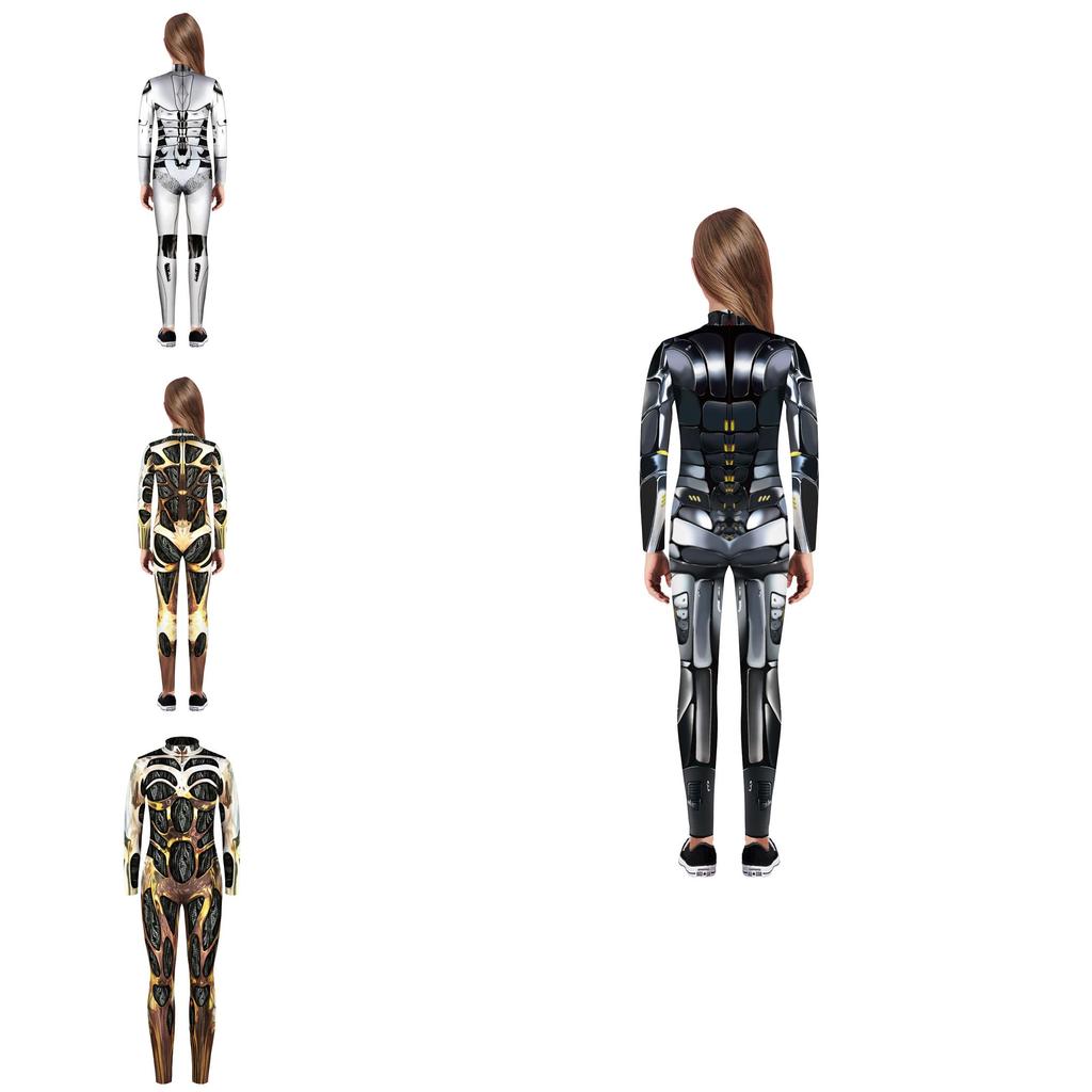 Sexy Robot Armor Print Halloween Cosplay Slim Fit Jumpsuit Bodysuit Costume