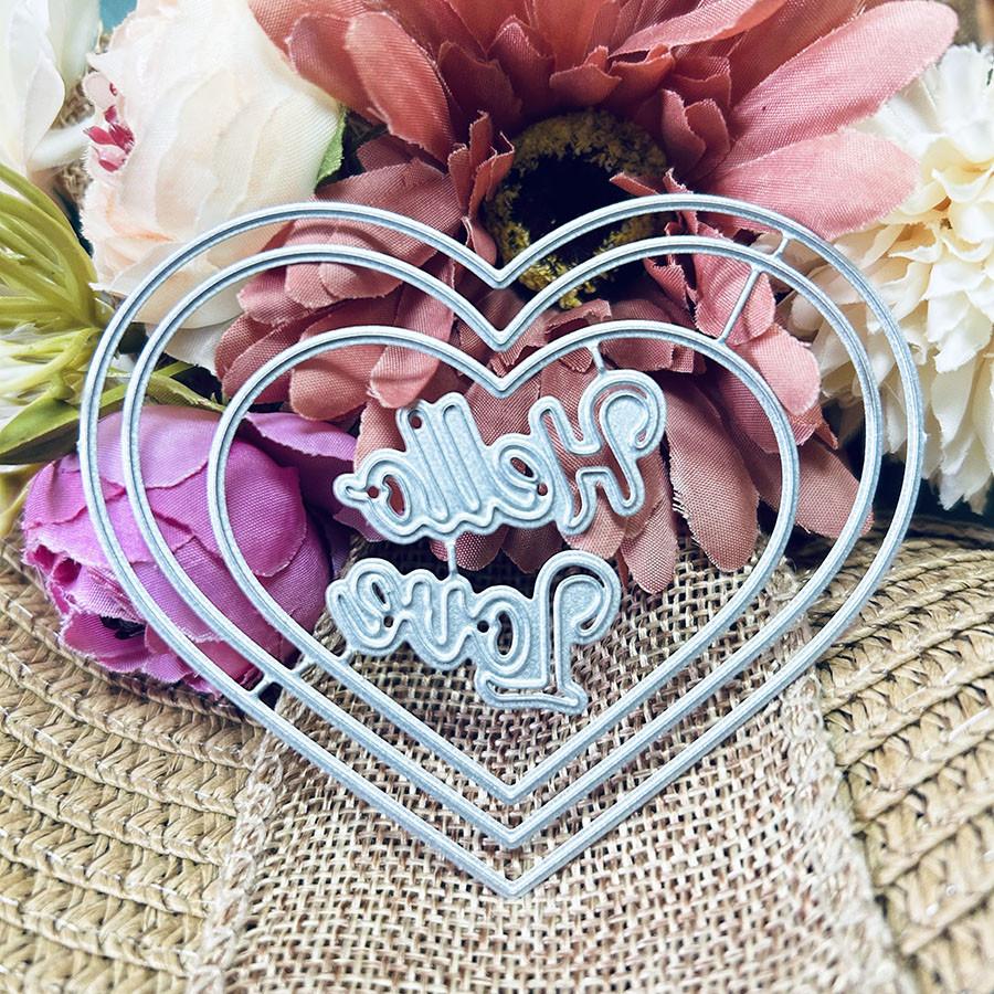 "Hello Love"letters and 3pcs Love Hearts Metal Cutting Dies Stencil for DIY Scrapbooking Photo Album Embossing Paper Cards Crafts Diecuts