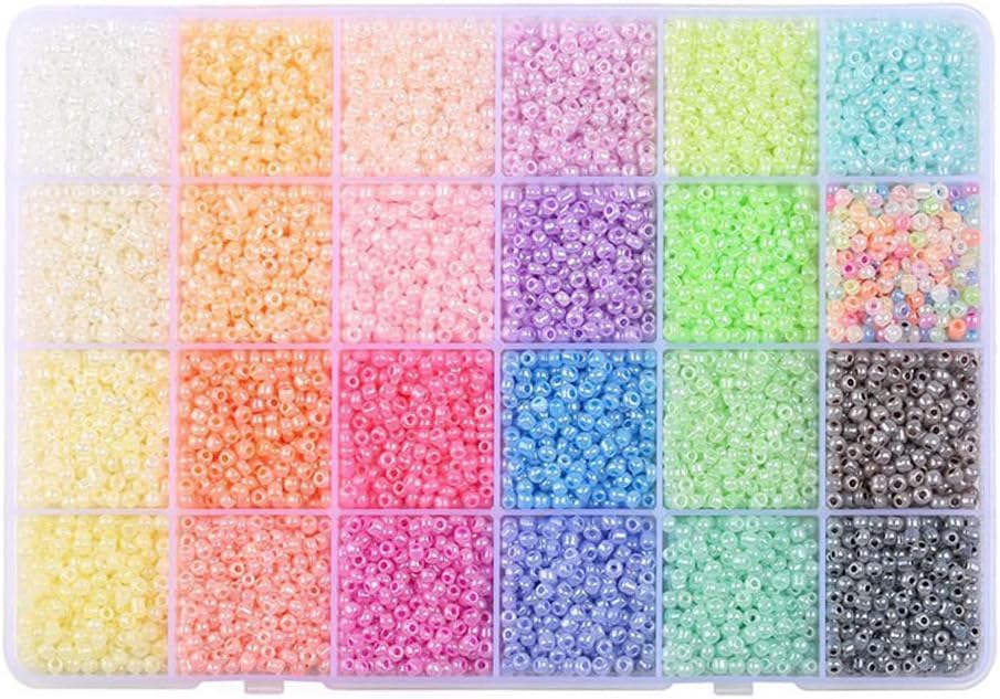 BetterJonny 2mm Glass Seed Beads, 24 Colors, Small Craft Round Seed Beads, Accessory Kit DIY Supplies for Crafts and Jewelry Making (Light Colors)