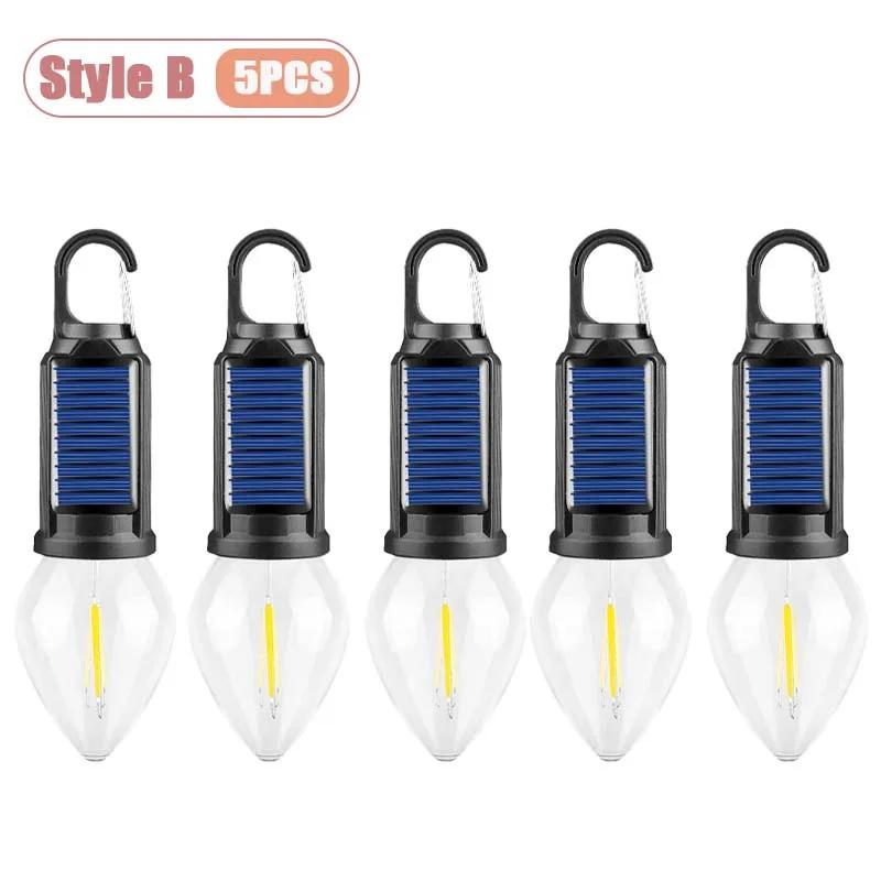 1-10PCS Solar Powered LED Lighting Hanging Lights Outdoor Tent BBQ Atmosphere Light Portable Waterproof Camping Light