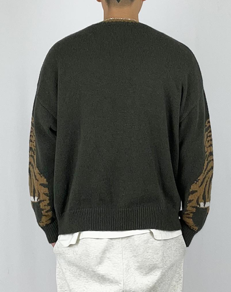 A MADE Wool Mohair Intarsia Oversized Knit (Khaki Brown)