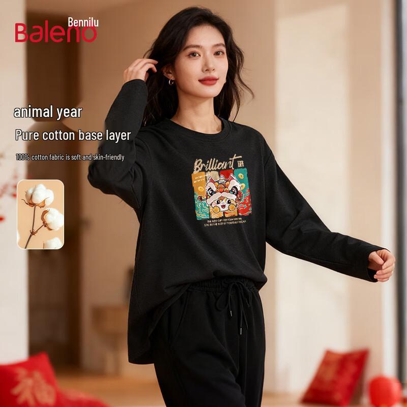 Baleno Women's Pure Cotton Long-Sleeve T-Shirt with BNL Colorful Horse Graphic