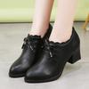 Spring Mid-Heeled Leather Bow Shoes for Women - Soft Versatile Comfortable High Heels