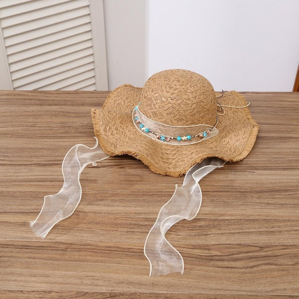 with Turquoise Vacation Beach Cap Breathable Woven Sun Cap Elegant Big Brimmed Straw Hat  Carnival хаки