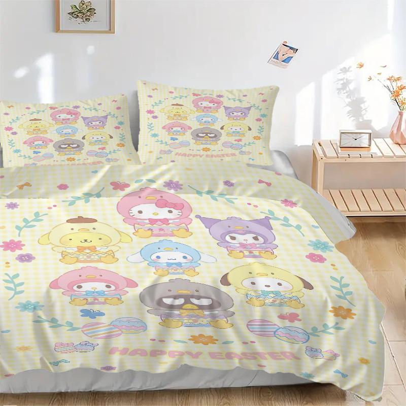 

3pcs Festive Celebration Sanrio Characters Printed Quilt Set - Soft and Comfortable Quilt Cover for Bedroom, Guest Room H022 135x200cm