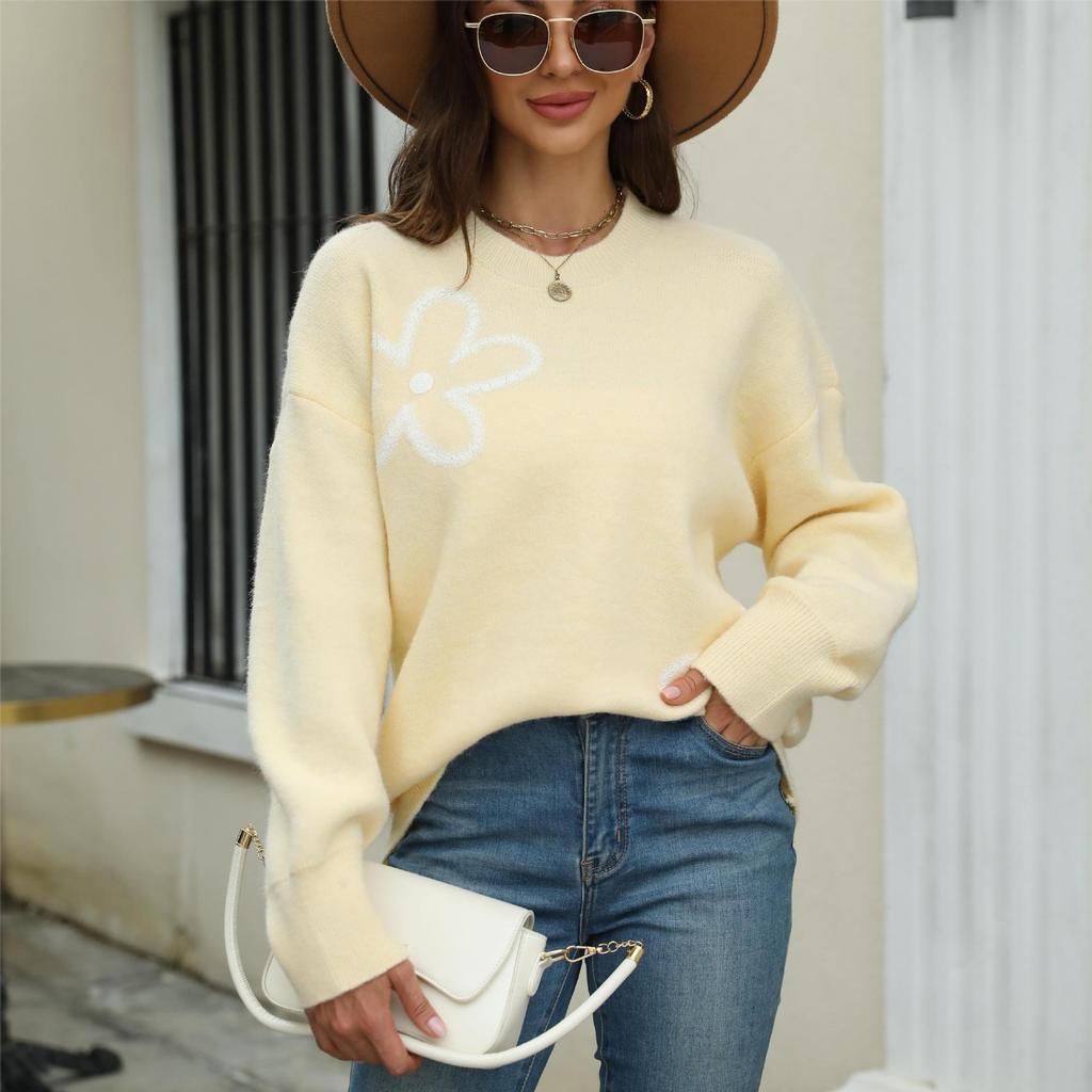 Autumn Sweater Sweater Elegant Woman Printed Pullover Sweater Floral Shirt Comfortable and Versatile