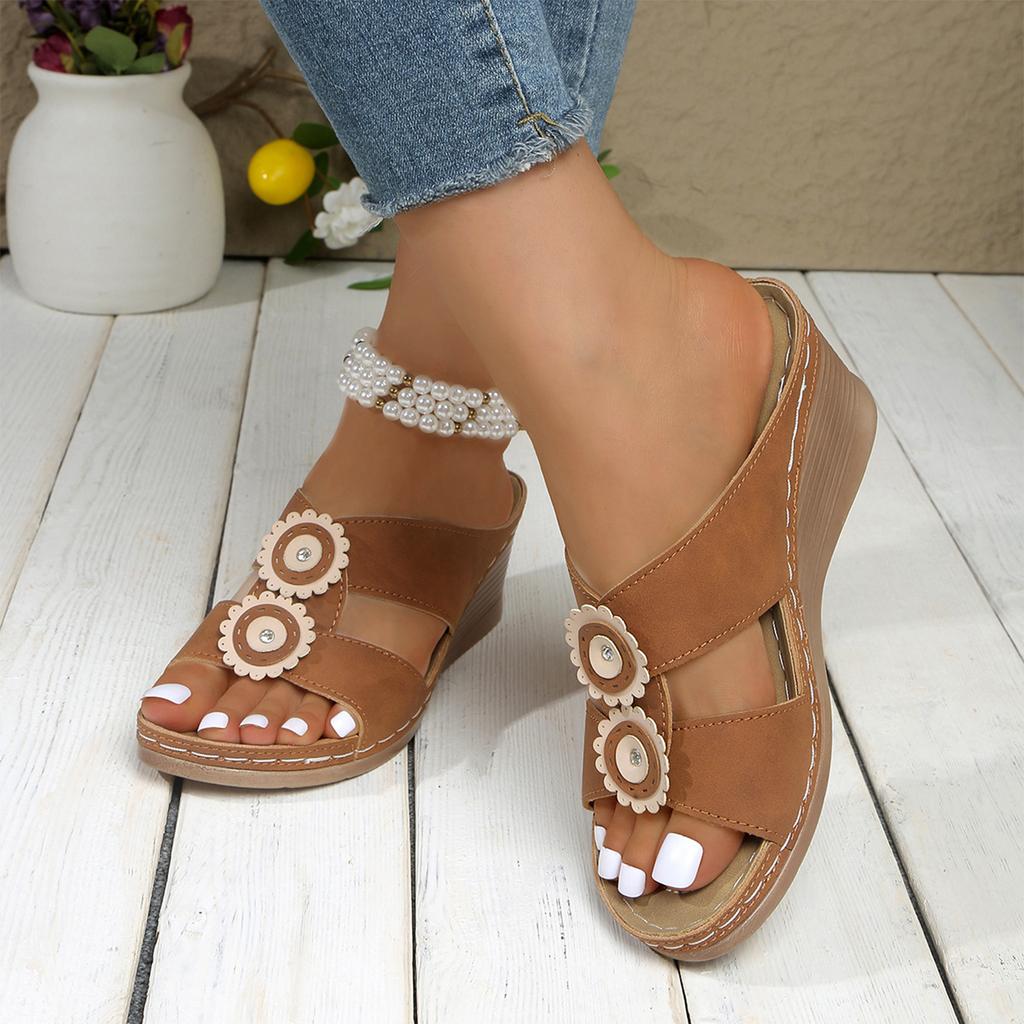 Women's Open Toe Wedge Sandals Summer Hollow Out Slip On Casual Platform Slide Sandals Comfortable Lightweight Footwear for Outdoor Use