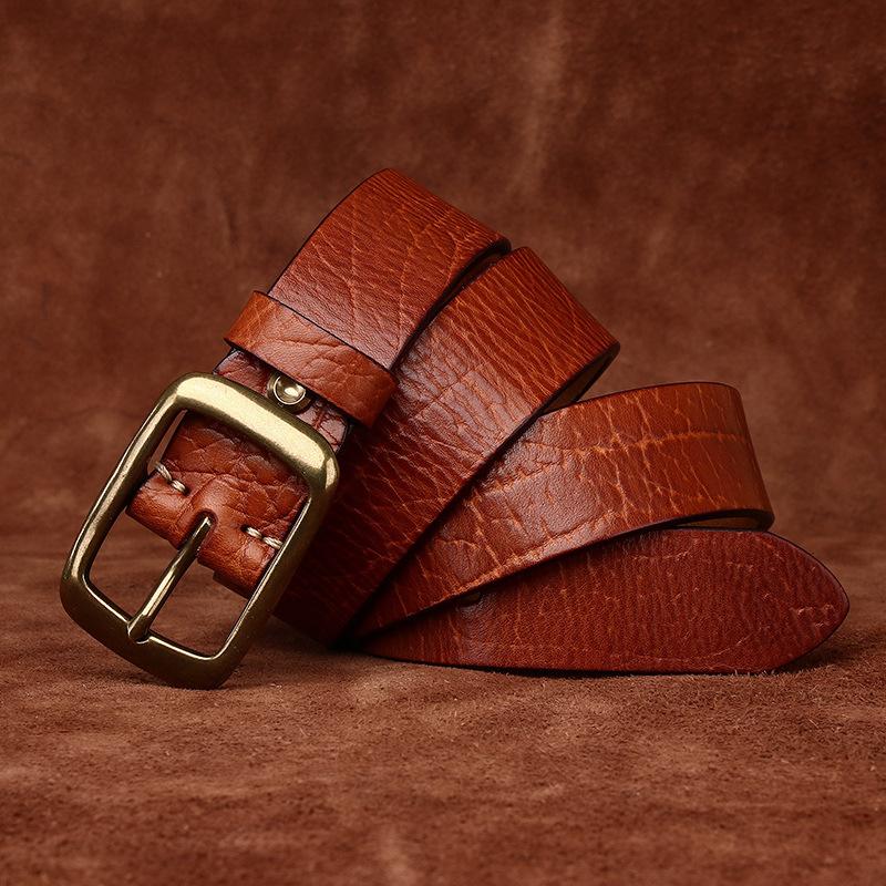 

Утолщенный ремень из коровьей кожи высшего слоя, мужской из натуральной кожи, мужской ремень с медной пряжкой с ледяной трещиной 130cm