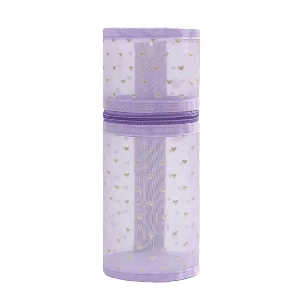 Clear Mesh Storage Bag Love Heart Mesh Makeup Pouch Fashion Mesh Pencil Case  School Supply фиолетовый
