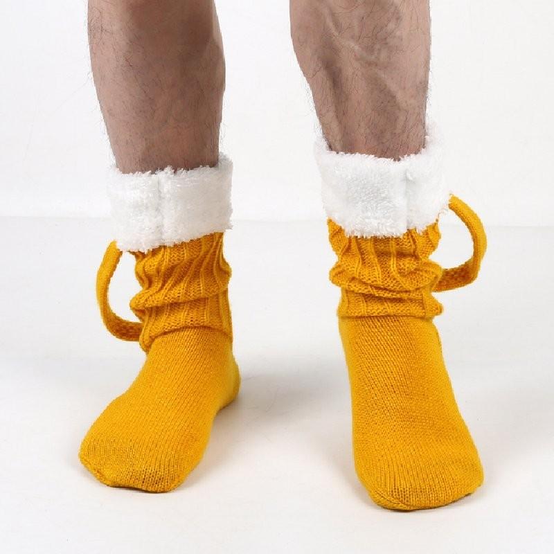 Shape Beer Mug Knitted Plush Midcalf Socks Winter Keep Warm Decoration Feet