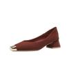 Single Shoes Women's Soft Leather Thick Heel New Iron Head Square Head Middle Heel Soft Sole Not Tired Feet Autumn