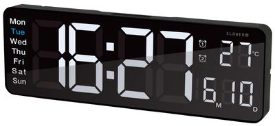 Reloj de pared SLOWER Digital LED Elegante reloj de mesa interior con letras grandes y control remoto Fecha Temperatura Día de la semana NEGRO 320 105 28 mm LED