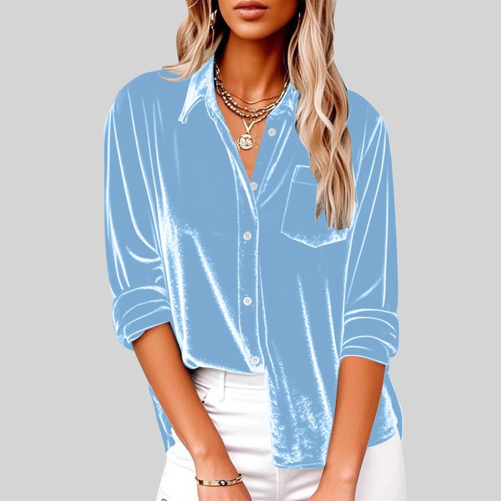 Damers Moderiktiga Lediga Långärmade Kragförsedda Sammet Med Fickor