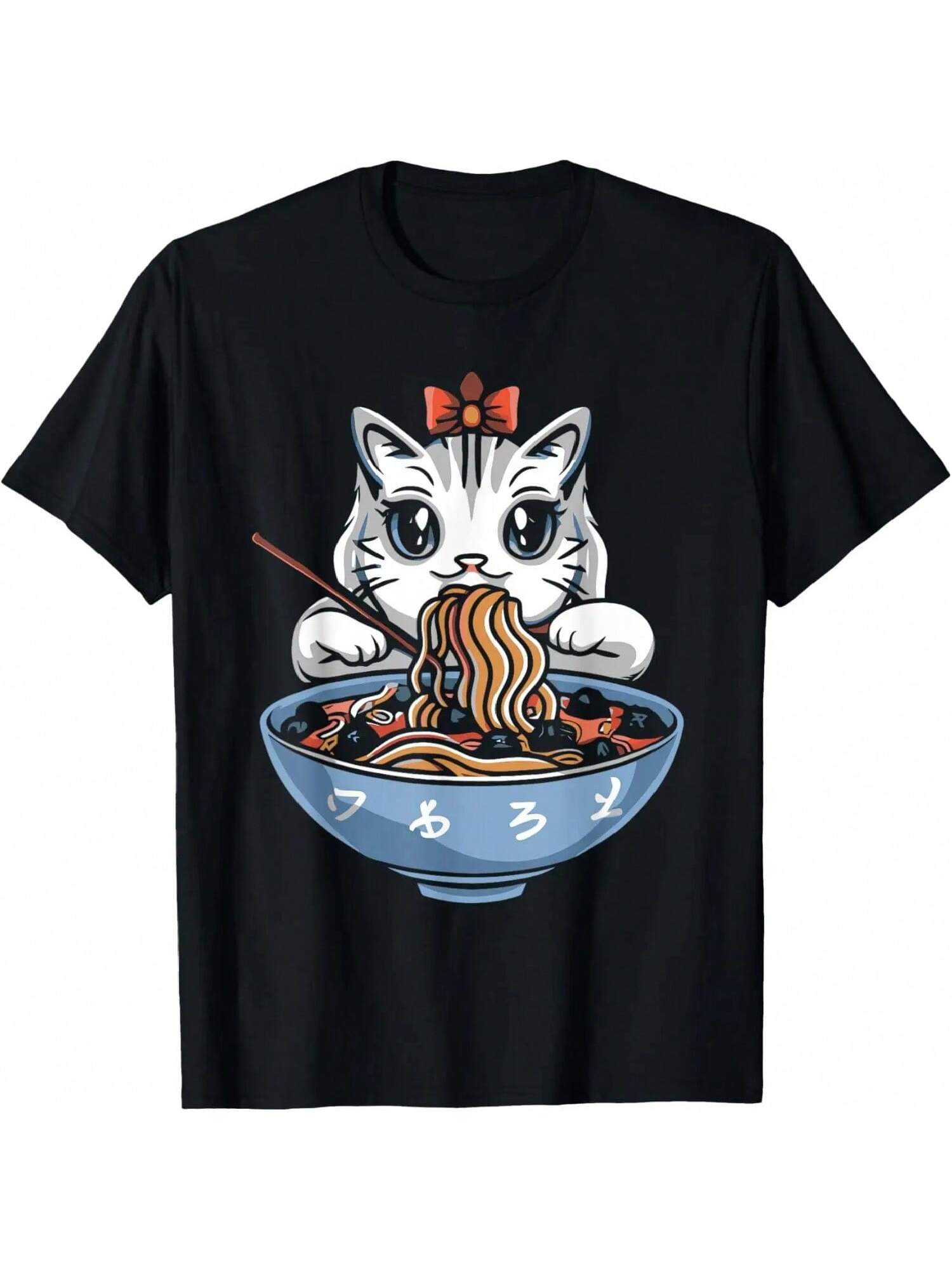 Funny Cat Ramen Eating Noodle Girl Ramen T-Shirt S разноцветный