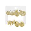 4 Pairs of Ladies' Golden Ocean Style Earrings Set, Shell Starfish Conch Vacation Earrings