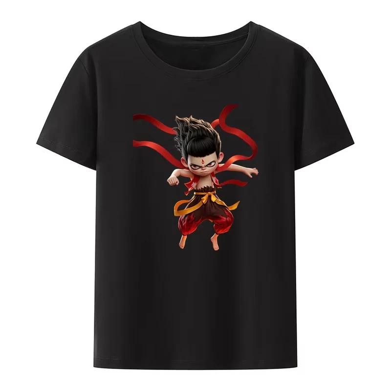 Chinese Anime Movie Nezha 2 Print T Shirt Cute Cartoon Character Short Sleeve Crewneck Casual Shirt Fashion Y2K Streetwear