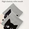 Fashionable Middle Calf Socks with Cartoon Cats Print in Soft Cotton Color Block Student Crew Socks Hosiery for Women
