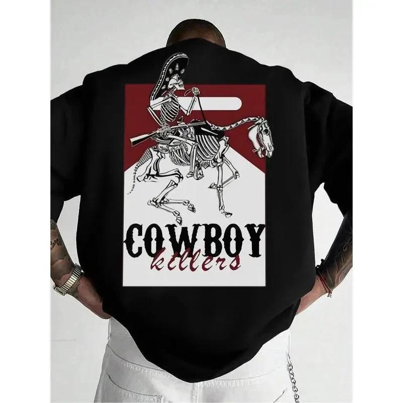 Skeleton Cowboy Graphic T-Shirt Western Skull Rider Tee Unisex Casual Streetwear XXL