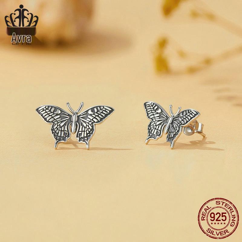 S925 Sterling Silver Butterfly Rose Earrings & Ring Set - Open Ring Design for Women