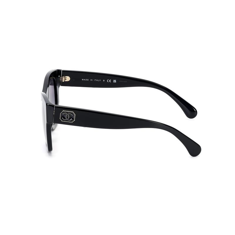 Chanel Solid Color Double C Temples Acetate Frame Butterfly Sunglasses Women's Black
