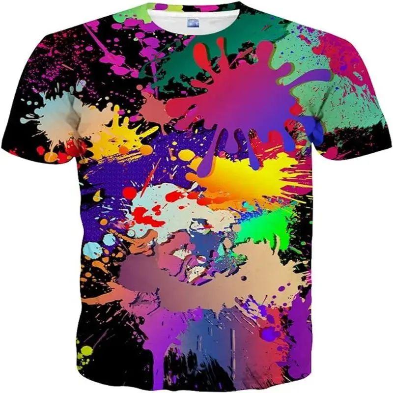 

Stylish Street Fun Colorful Graffiti Personality For Men Summer 3d Printed O-Collar Short-Sleeved Casual Plus Size Loose Top 6XL