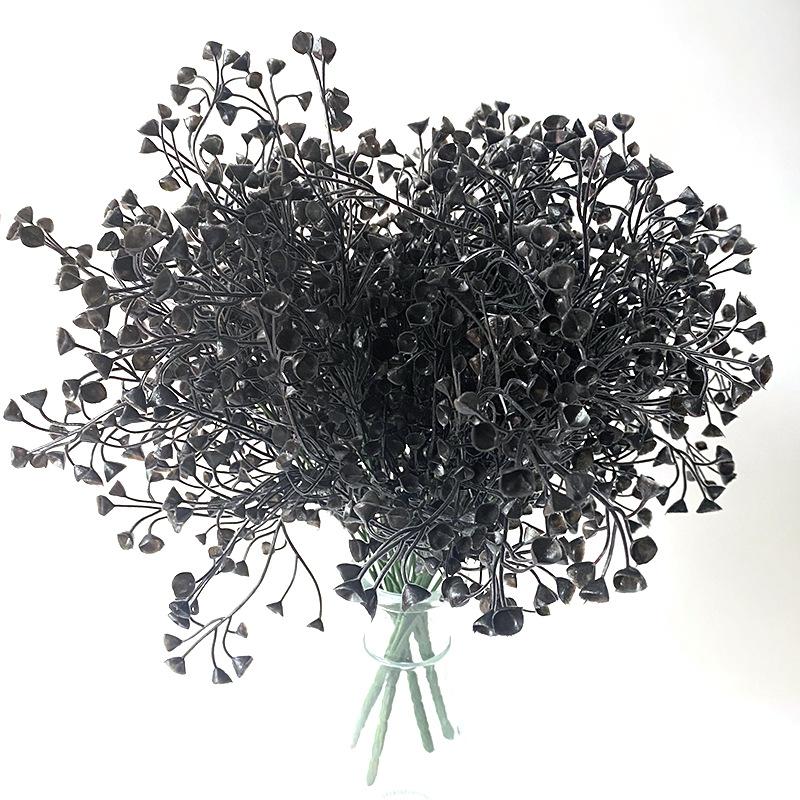 Halloween Black Artificial Plant Vine Eucalyptus Persian Fern Leaf Plastic Fake Flower Grass Home Party Garden Decor Photo Props