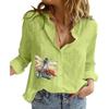 Women Fashion Cotton Linen Shirt Summer&fall Long Sleeve Top Ladies Printed Blouses