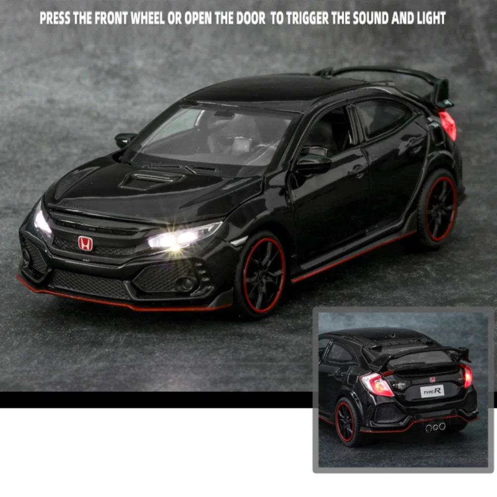AAALW1 1:32 Scale Honda CIVIC TYPE-R Alloy Diecast Toys Cars Models with Sound Light Miniature Vehicles Children Adult Birthday Gifts