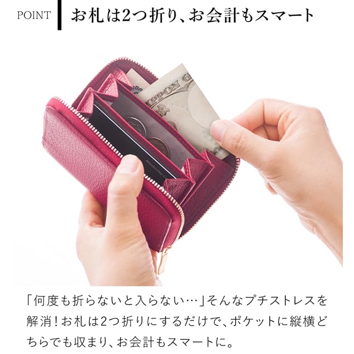 Corale Coin Case, Card Case, Genuine Leather, Small Wallet, Women's, Italian Leather, Round Zipper (Gray-Green)