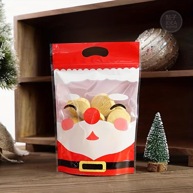 10pcs Christmas Handle Bag for Candy Chocolate Cookie Nougat Biscuit Packing Gift Santa Sealed Bags