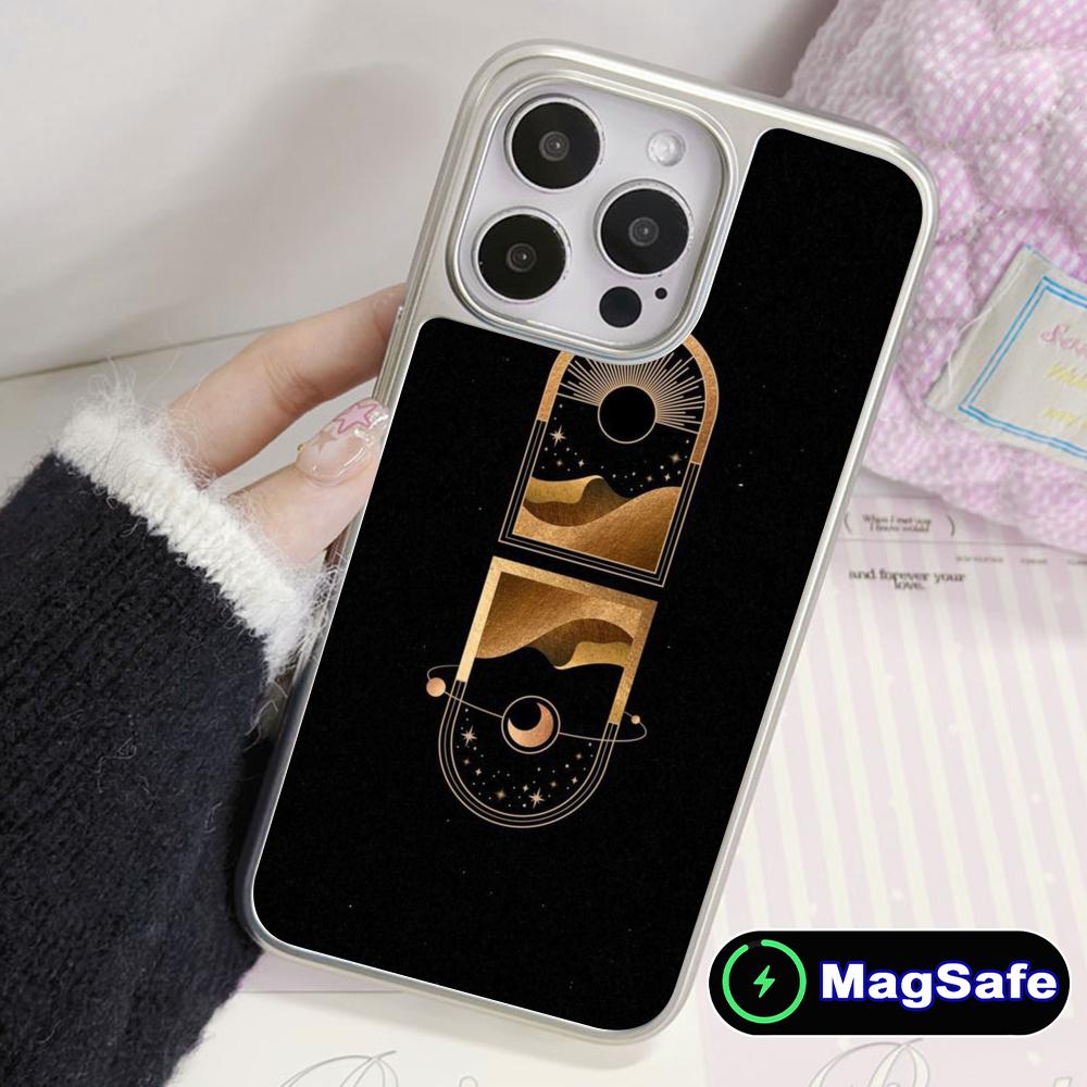 Sun Moon Mobile Cell Phone Case for iPhone 17 16 15 14 13 12 11 Air Pro Max Plus Magsafe Silver Plating Colorful Cover Luxury