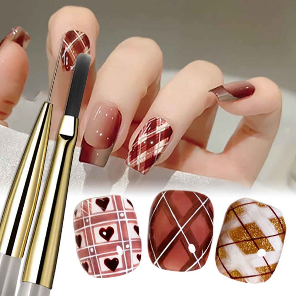 1/2PCS French Plaid Nail Art Brushes Set - Line Grid Pattern Drawing Pen for DIY UV Gel Extension Paint Supplies Manicure Tool