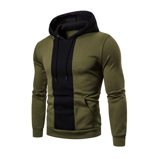 Men Fall Winter Hoodie Colorblock Drawstring Long Sleeves Big Pocket Hooded Retro Thin Loose Daily Wear Casual Sport Top