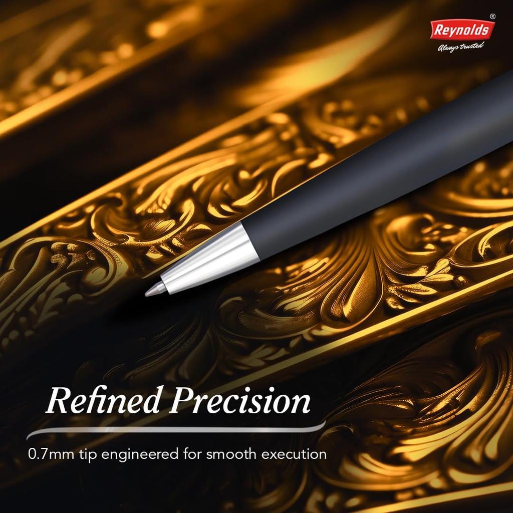 Reynolds Iconic Onyx Metal Ball Pen Blue Ink 0.7mm Retractable Premium Writing Pen For Office School And Gifting Use