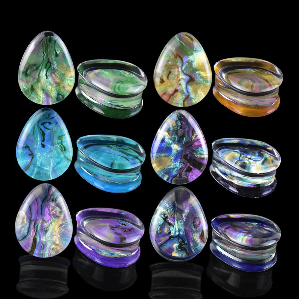 Pár 8-50mm Vícebarevné Vzor mušle Kapkovitý Akrylové Roztahováky do uší, Tunely, Dilatátory uší, Šperky pro piercing těla