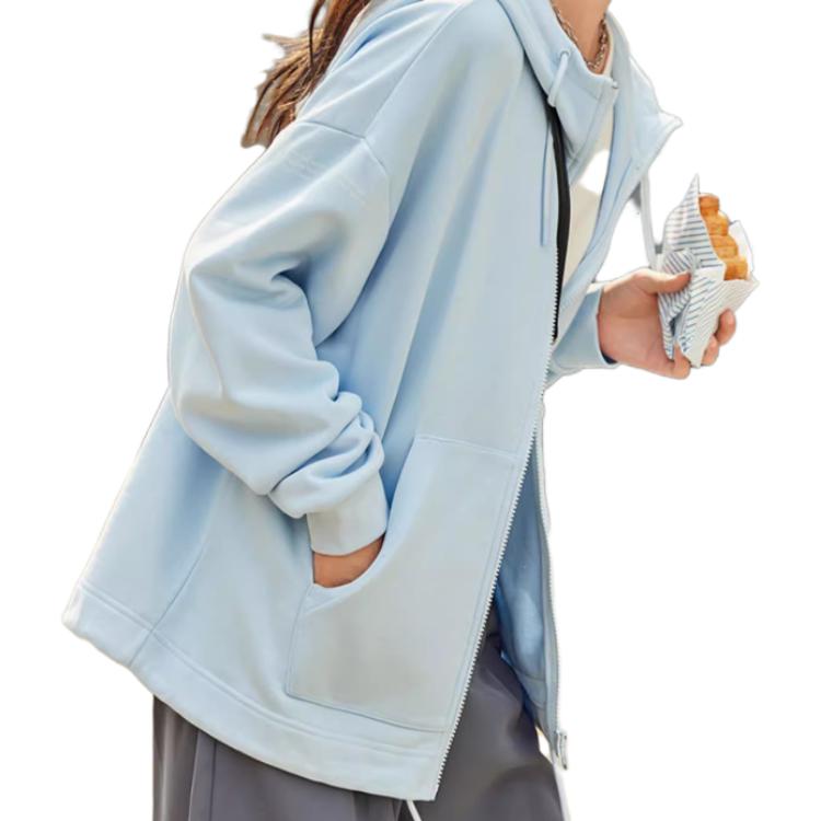 Anta Lifestyle Series Letter Print Zipper Hooded Long Sleeve Sweatshirt Women sweatshirt Blue 162238711-3
