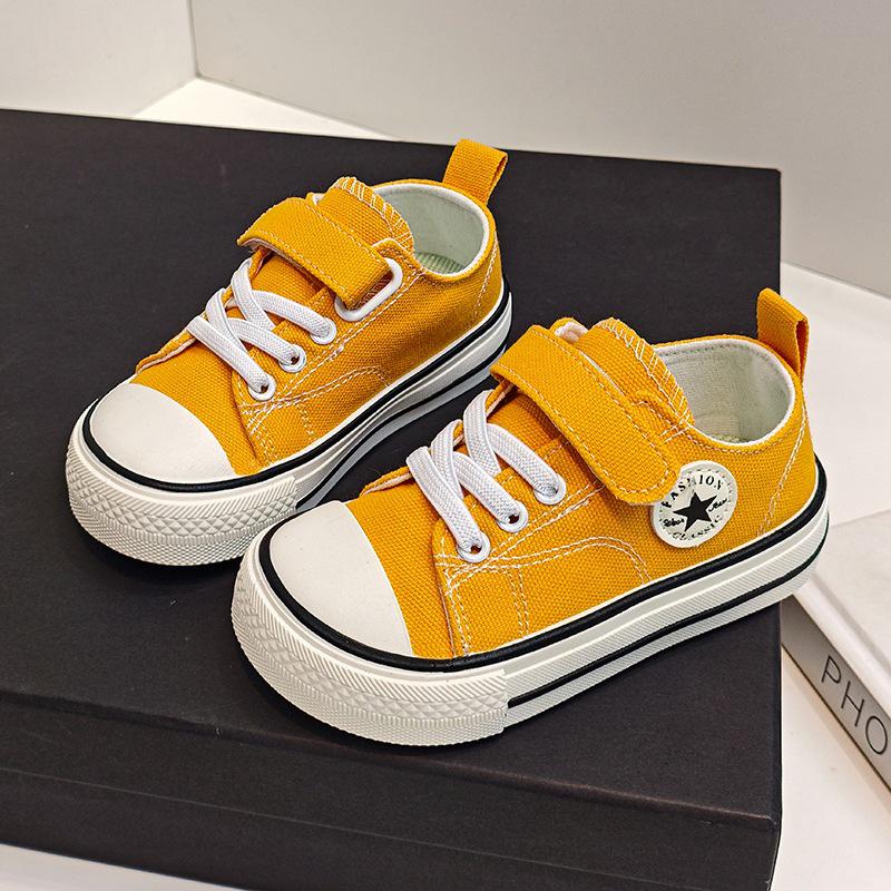 Kids Velcro Low-Top Canvas Shoes - Korean Style, Unisex, Spring/Autumn 33 жёлтый