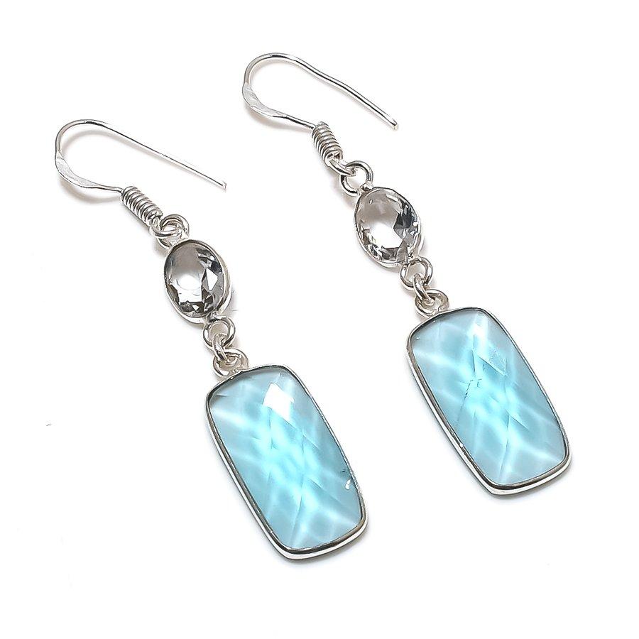 

Серьги из натурального голубого топаза, стерлингового серебра 925 пробы с топазом 2,21 дюйма Q9z73