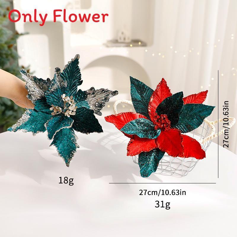 Christmas Flower Decor With Artificial Velvet Flowers For Holiday Tree Ornament Gift