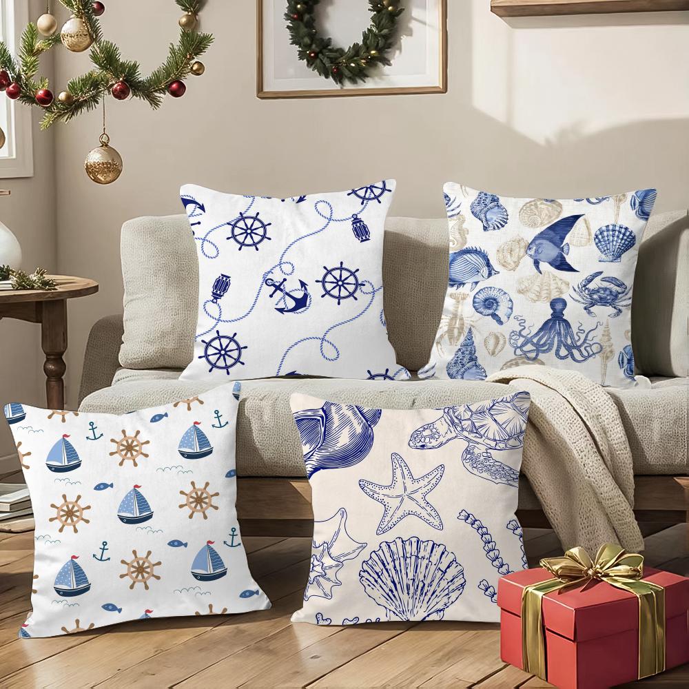 Animals Marine Theme Print Pillow Case Silky Short Plush With Invisible Zipper Dustproof Sofa Cushion Cover For Home Decor